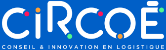 Logo Circoe - Texte blanc fond bleu
